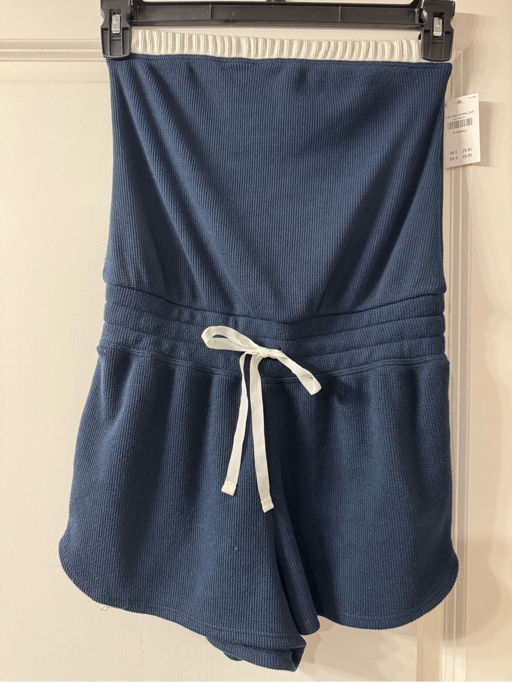 Gilly Hicks Navy Blue Strapless Knit Romper with White Drawstring